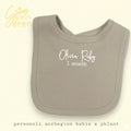 Personalised Baby Milestone Bib | Ribbed Beige | Custom Name & Month | Neutral Baby Gift