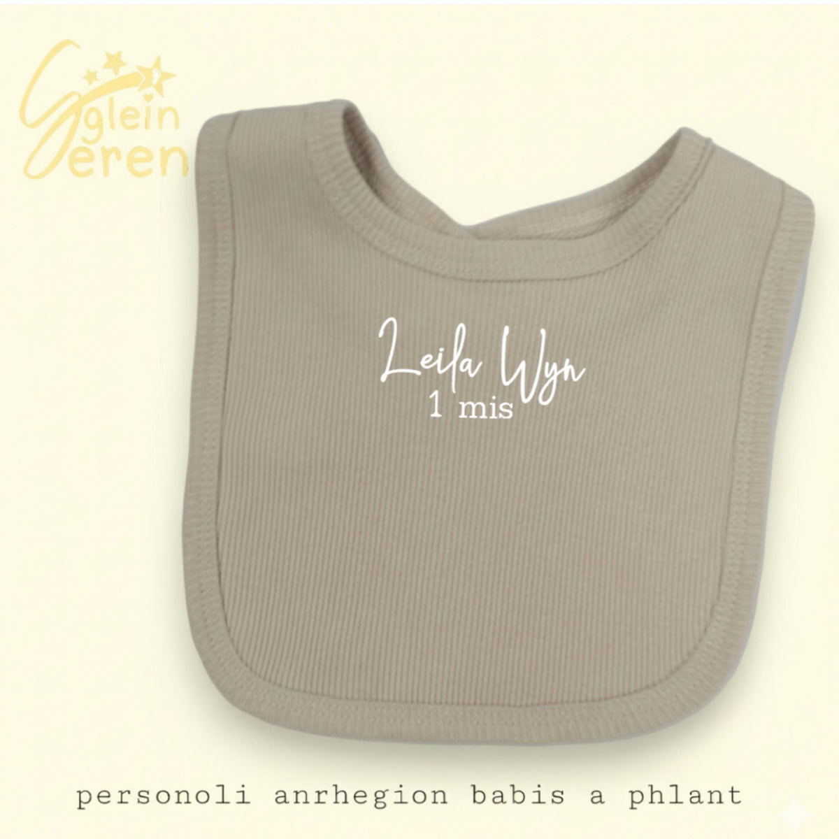 Personalised Welsh Milestone Baby Bibs | Ribbed Beige Bib | “Mis” Month Bib | Newborn Gift | Set of 3 or 4 Available