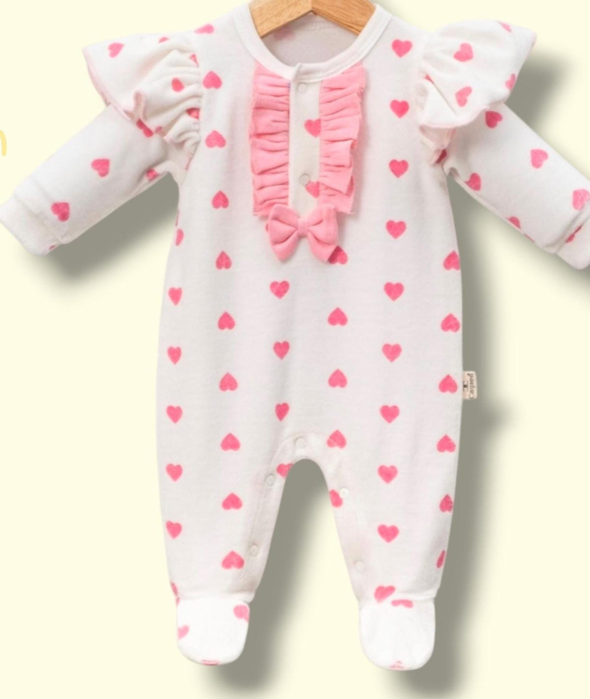 Valentine Baby Girl Babygrow – Pink Heart Sleepsuit with Frill & Bow, Cute Baby Romper