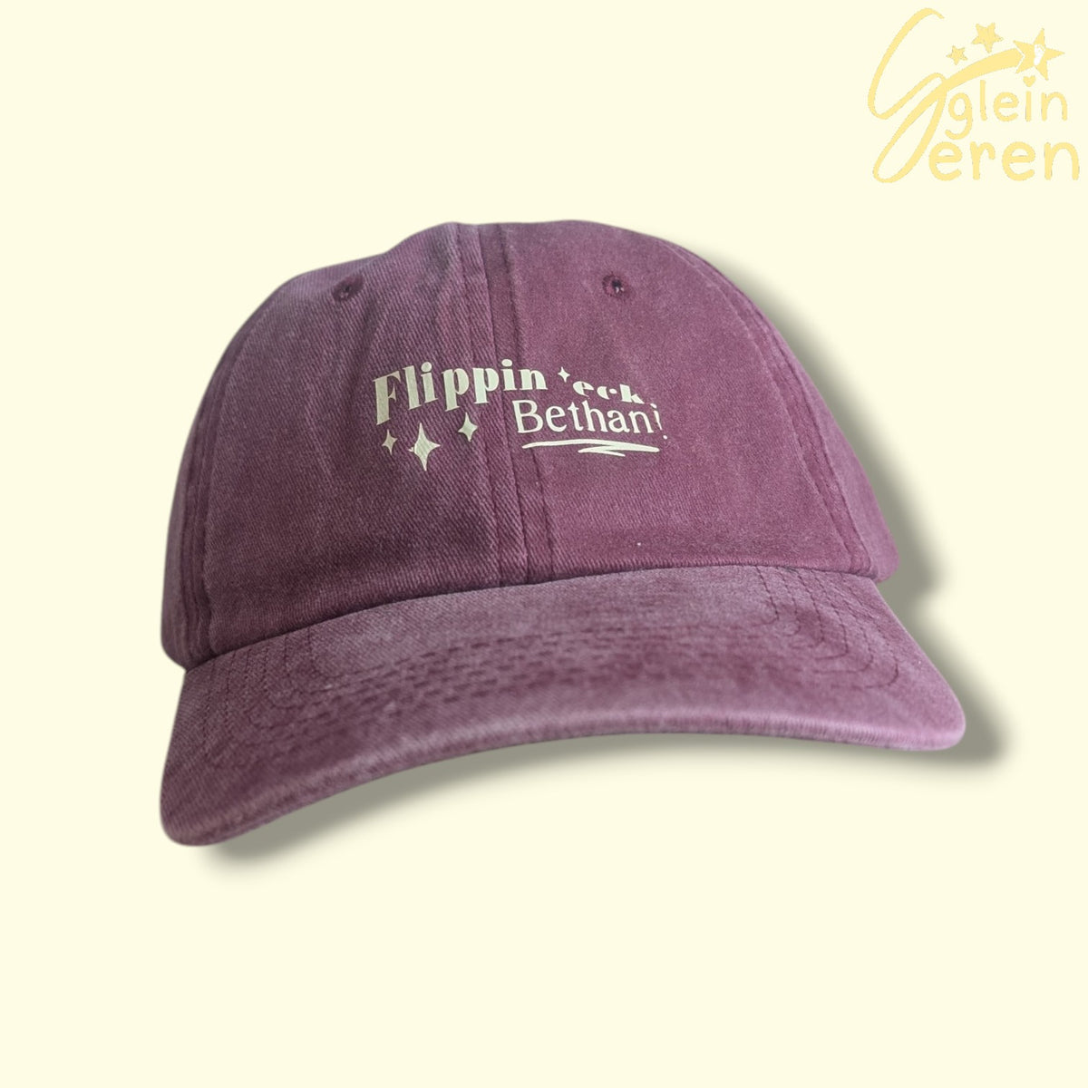 Cap Denim "Flippin 'eck Bethan!" Eirin/Plum – Casgliad Ibiza Ibiza (HTV)