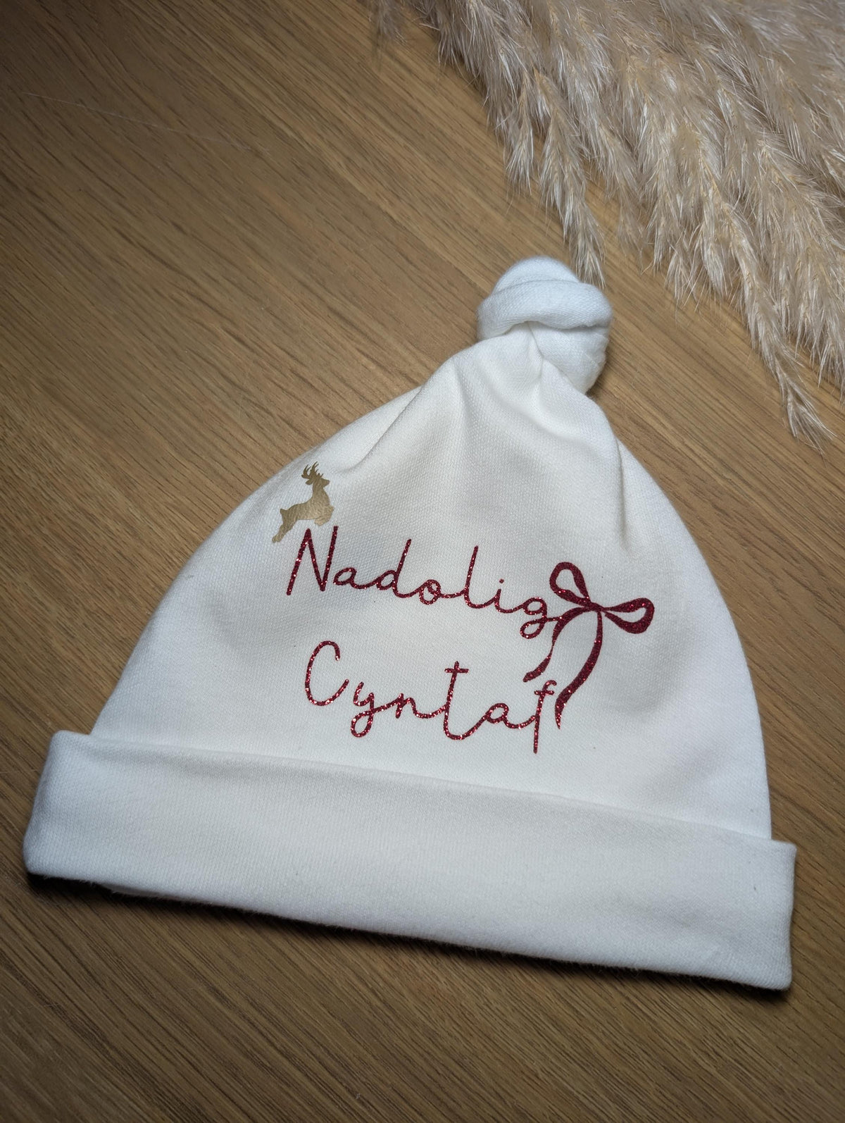Personalized Baby First Christmas Hat – Welsh "Nadolig Cyntaf", Holiday Photo Prop