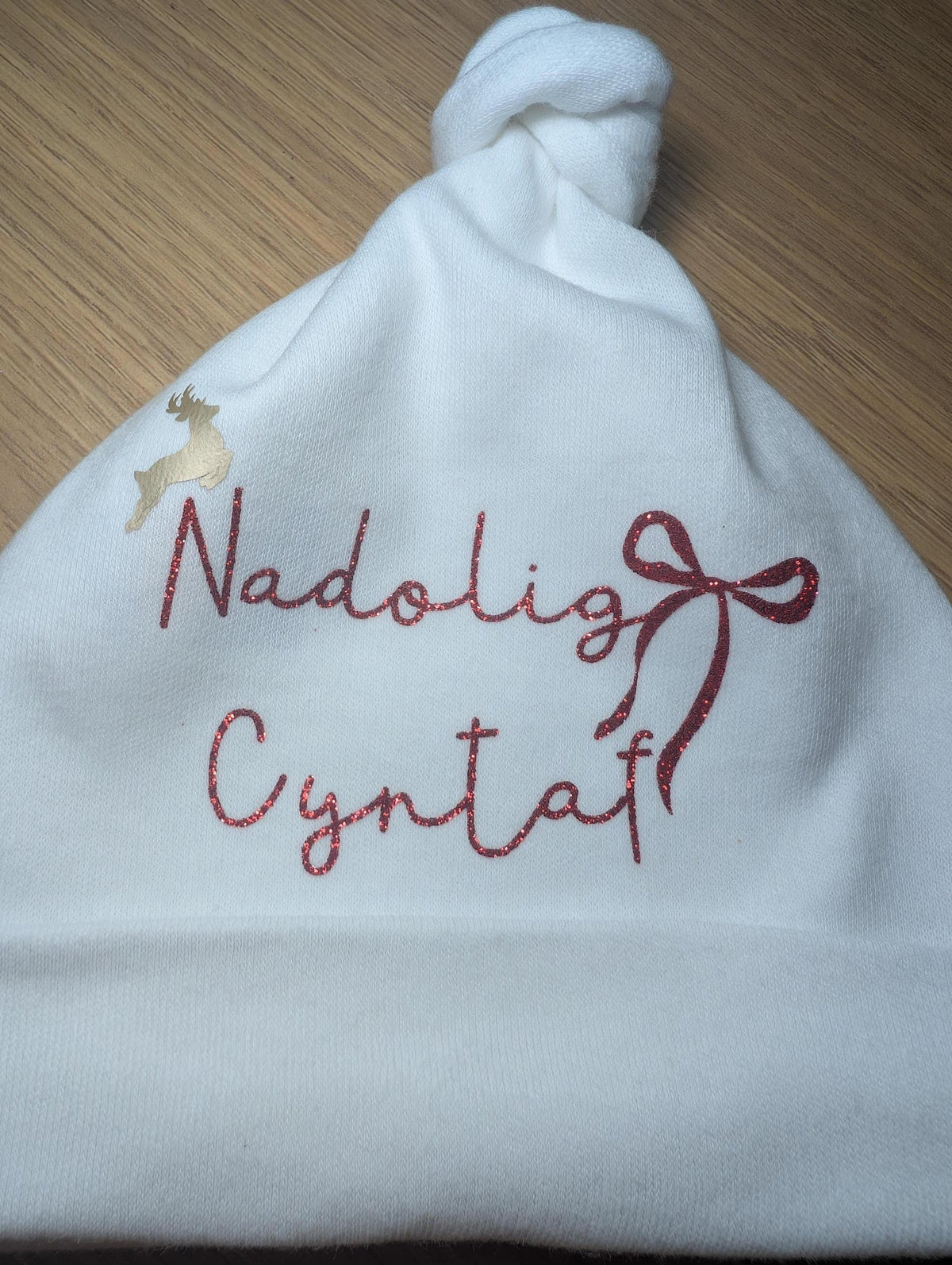 Personalized Baby First Christmas Hat – Welsh "Nadolig Cyntaf", Holiday Photo Prop