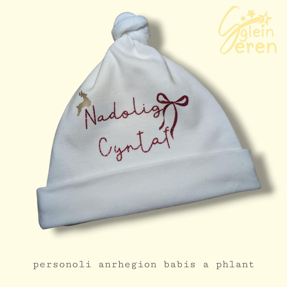 Personalized Baby First Christmas Hat – Welsh "Nadolig Cyntaf", Holiday Photo Prop
