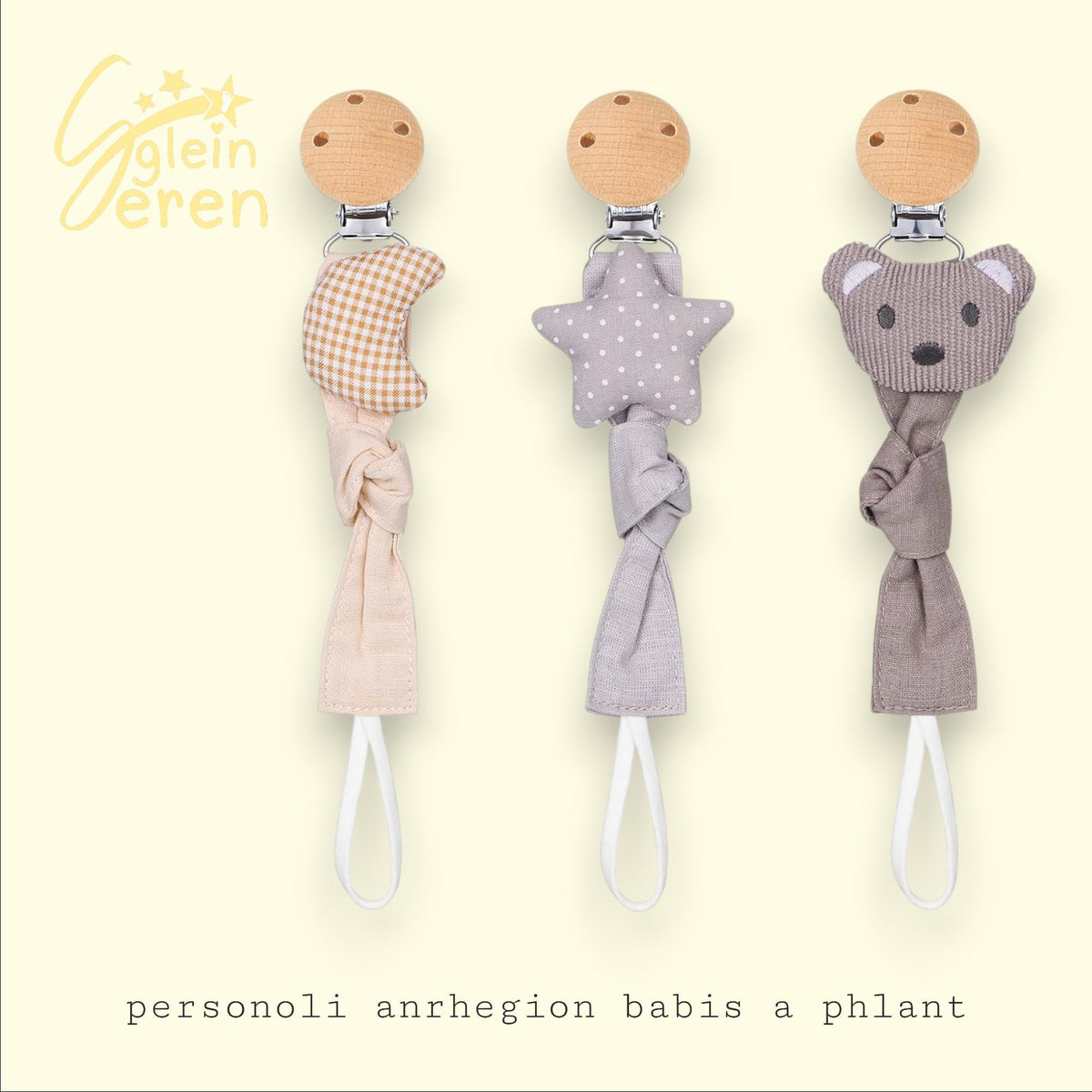Personalised Dummy Clip with Name – Star, Bear or Moon Pacifier Clip, Baby Soother Holder, New Baby Gift
