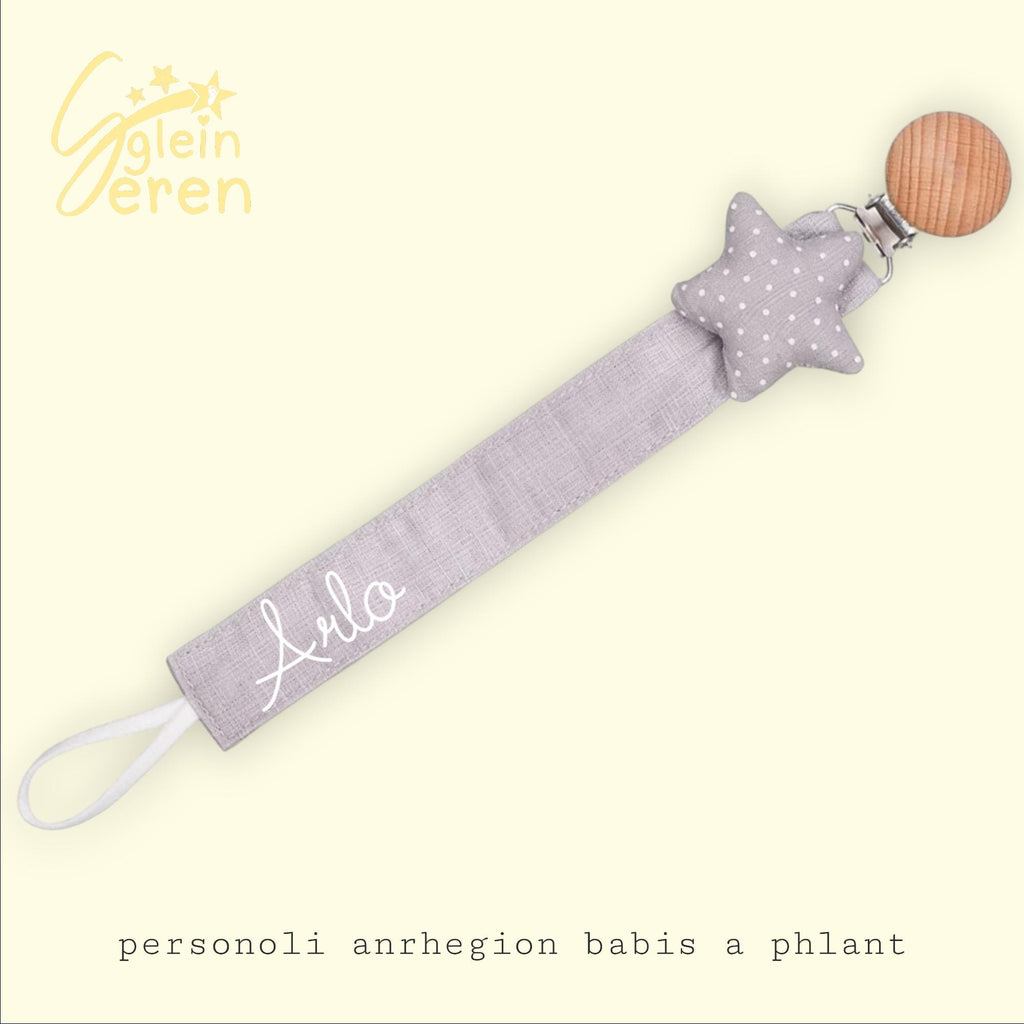 Personalised Dummy Clip with Name – Star, Bear or Moon Pacifier Clip, Baby Soother Holder, New Baby Gift