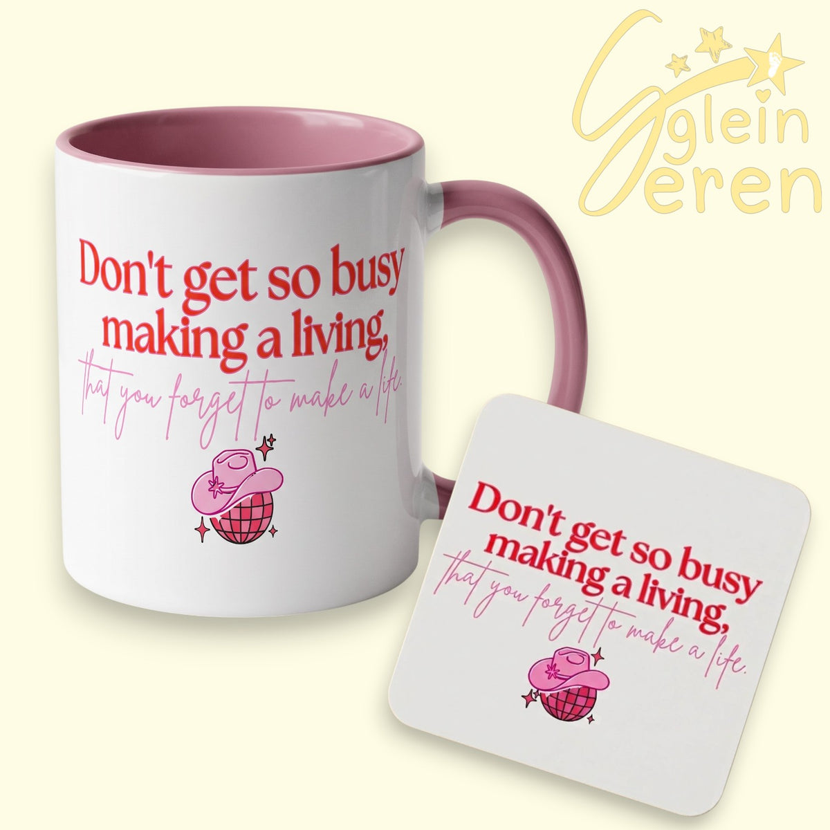 Dolly Parton Inspired "Make A Life" Mug & Coaster Gift Set – Western Pink Disco Cowgirl Drinkware Set