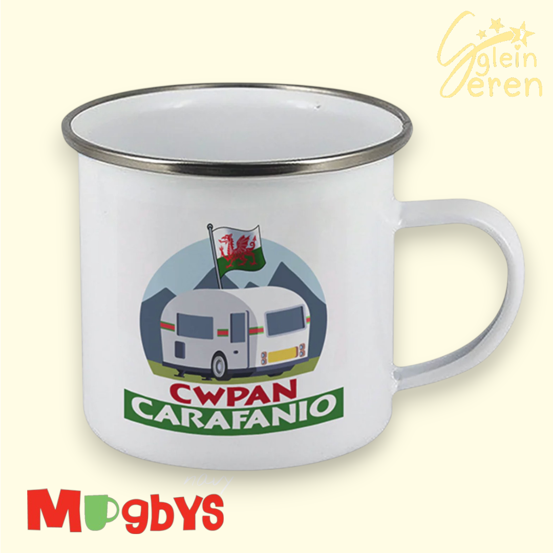 "Cwpan Carafanio" Welsh Caravanning Enamel Mug