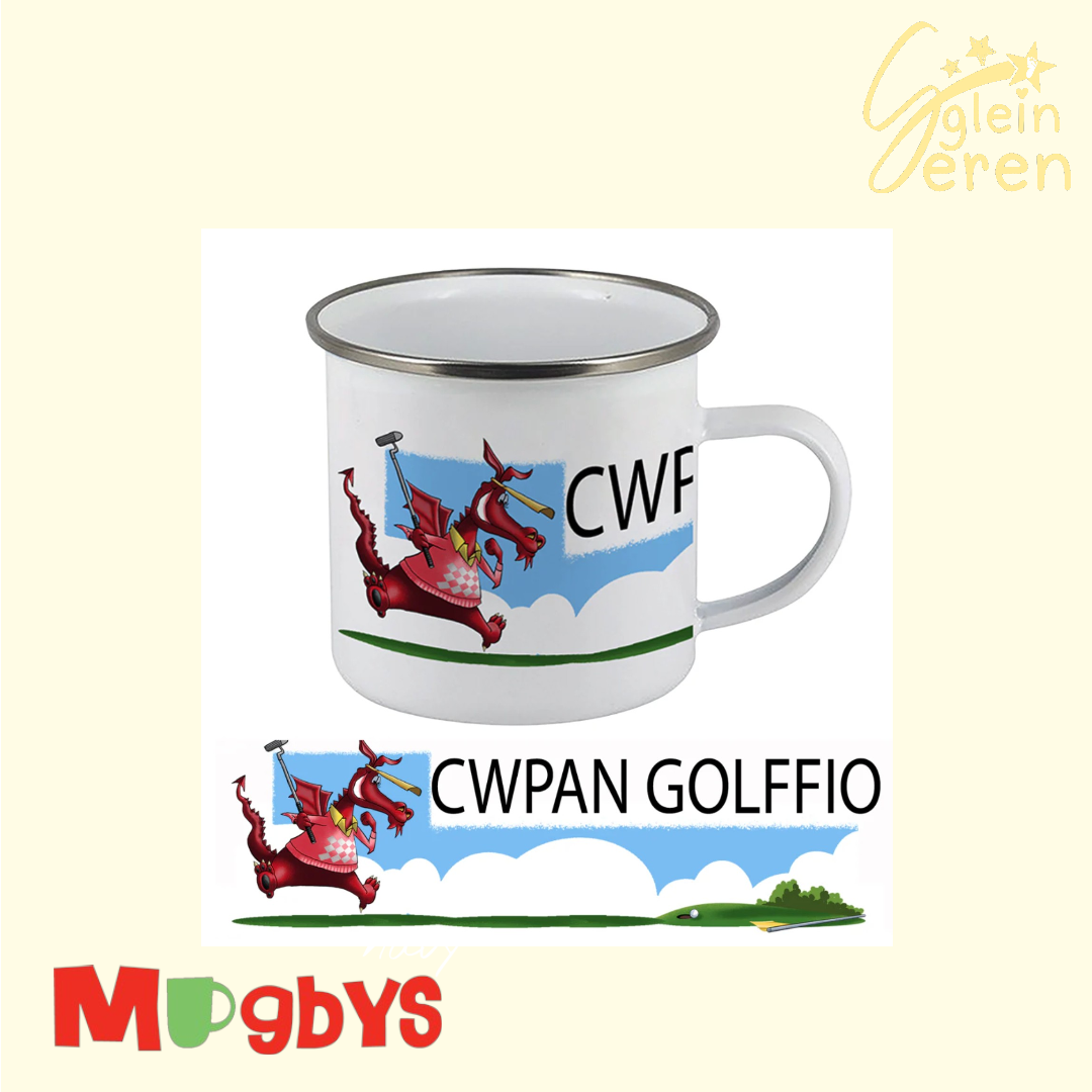 "Cwpan Golffio" Welsh Dragon Golf Enamel Mug