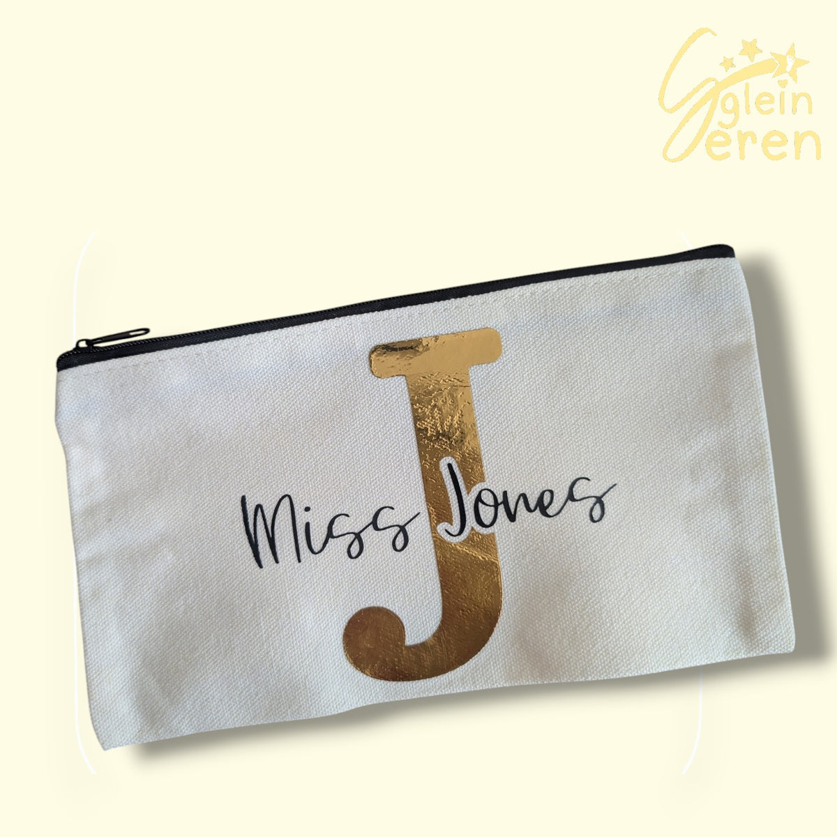 Personalised Teacher & TA Pencil Case – Gold Foil Initial Canvas Pouch