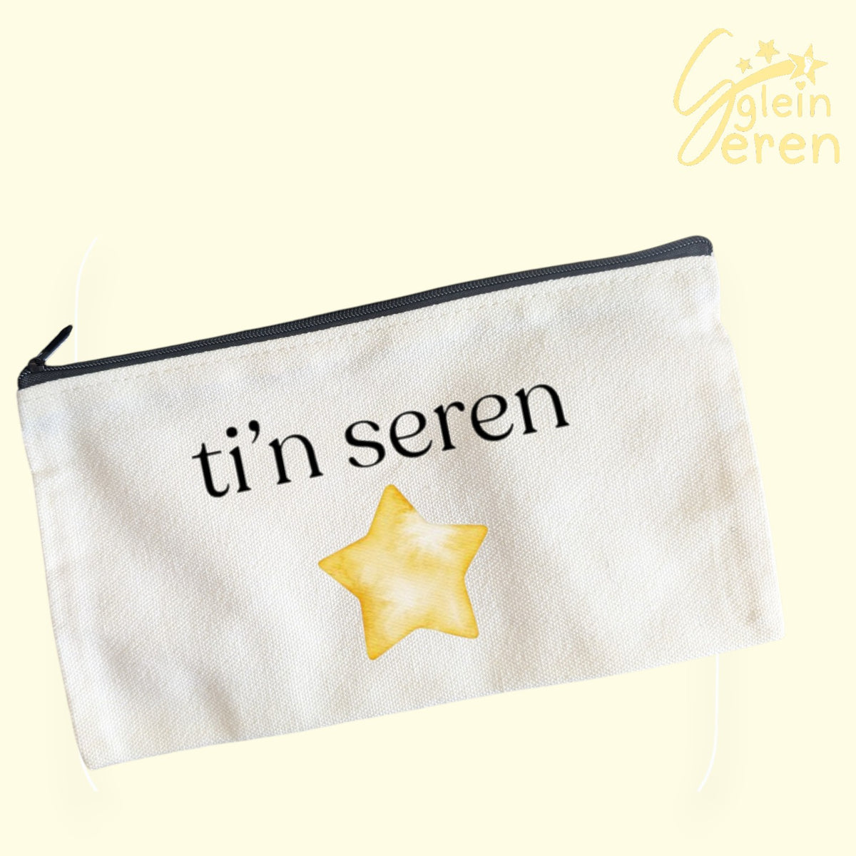 "Ti'n Seren" Welsh Language Pencil Case – Watercolor Star Canvas Pouch
