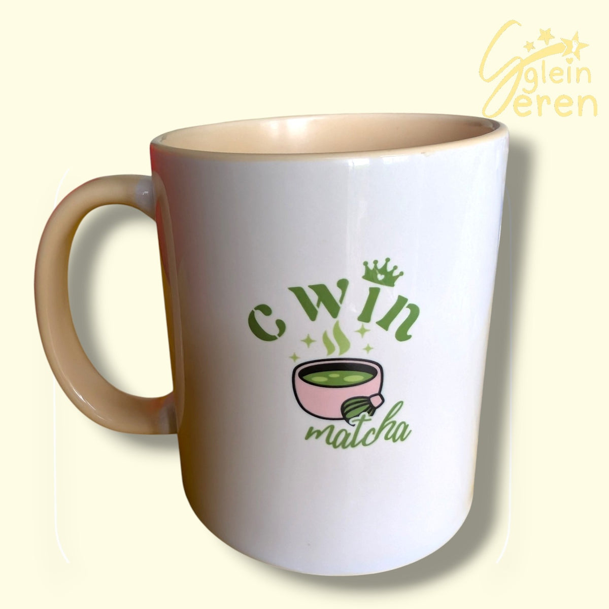 Cwin Matcha Ceramic Mug with Beige Handle