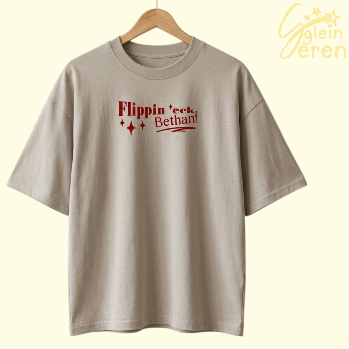 Crys-T "Flippin 'eck Bethan!" Tywod Oversized Tee – Casgliad Ibiza Ibiza (HTV)
